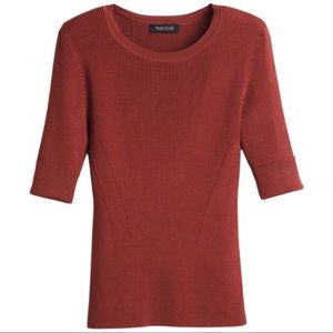 Half sleeve top white house black market ribbed blouse size small 2/3 3/4 cuffed